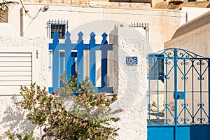 Typical architecture of houses on the island of Santorini in Greece in the Cyclades