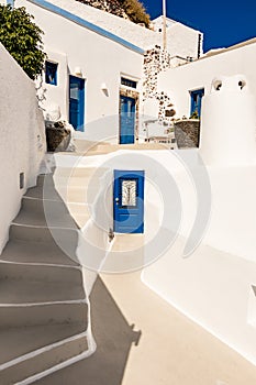 Typical architecture of houses on the island of Santorini in Greece in the Cyclades