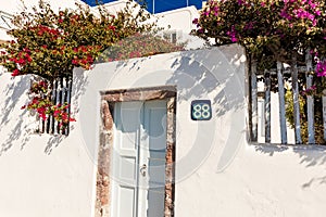 Typical architecture of houses on the island of Santorini in Greece in the Cyclades
