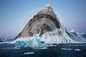 Typical Arctic landscape - glacier ice and mountains - Svalbard