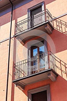 Typical balconies in an Italian building in Milan
