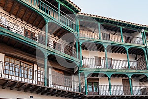 Typical balcony of the Chinchon square, Madrid. Spain