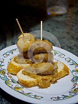 Typical Basque Pincho, Mushrooms in Sauce