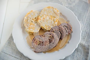 Typical Bavarian beef roll with dumplings