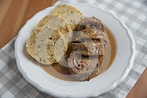 Typical Bavarian beef roll with dumplings