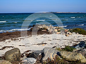 Typical beautiful Danish coastline landscape in the summer Aero Island Denmark