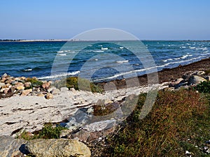 Typical beautiful Danish coastline landscape in the summer Aero Island Denmark