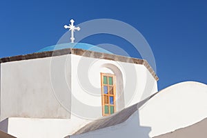 Typical blue cupola of a church in Santorini