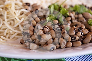 Typical Brazilian food. Rice and beans on a plate. Food rich in protein and hydrates photo