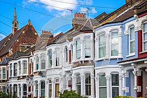 Typical British terraced houses around Kensal Rise in London photo