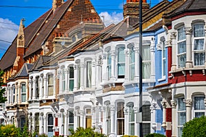 Typical British terraced houses around Kensal Rise in London photo