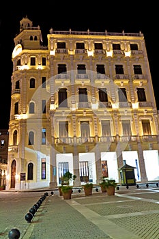 Typical building in Old Havana at night