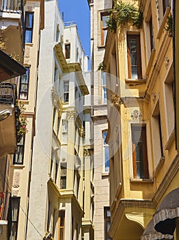 Typical buildings of the Karakoy district. Istanbul, Turkey.