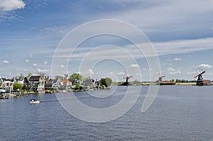 Typical buildings and windmills at Zaanse Schans, Amsterdam, Holland