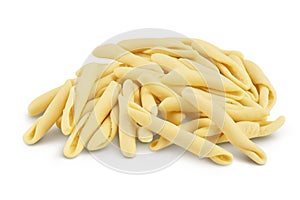 Typical Calabrian pasta called Maccheroncini also known as Maccheroni isolated on white background with clipping path