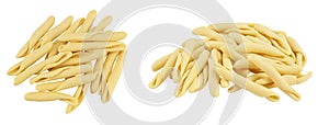 Typical Calabrian pasta called Maccheroncini also known as Maccheroni isolated on white background with full depth of