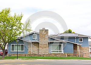 Typical California Ranch Style house with solar panels