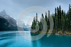 Typical calors of trees and water of candian rockies lake