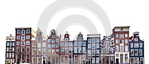 Typical canal houses in Amsterdam  Netherlands isolated on white background