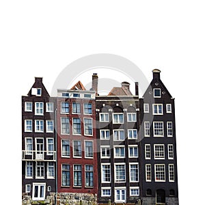 Typical canal houses in Amsterdam  Netherlands isolated on white background