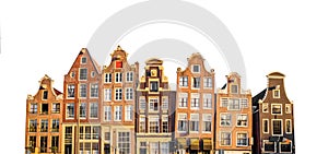 Typical canal houses in Amsterdam Netherlands isolated on white background
