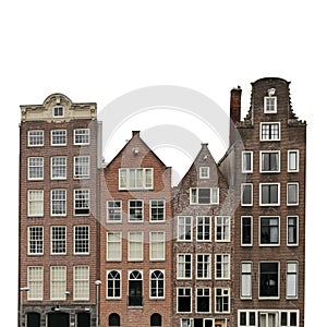 Typical canal houses in Amsterdam  Netherlands isolated on white background