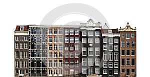 Typical canal houses in Amsterdam  Netherlands isolated on white background