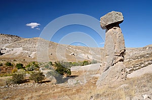 Typical Cappadocian landscape - stone `mushroom`,volcanic rock pillars near Selime,Turkey