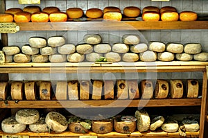 Typical cheese market in Pienza , Italy