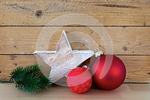 Typical Christmas symbols decoration on a wooden background