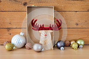 Typical Christmas symbols decoration on a wooden background