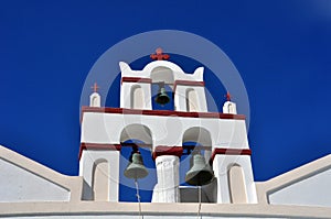 Typical and colorful bell tower of a greek orthodox church