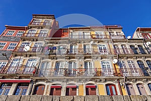 The typical colorful buildings of the Ribeira District