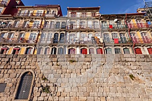 The typical colorful buildings of the Ribeira District in Porto, Portugal photo