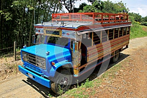 Typical colorful chicken bus near El Jardin, Antioquia, Colombia, South America photo