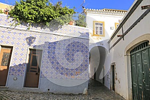 Typical colorful facade in Tavira town, Portugal