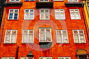 Typical colorful houses and building exteriors in Copenhagen old town