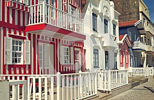 Typical colorful houses of Costa Nova, Aveiro, Portugal.