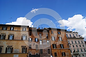 Typical colorful old houses seen in the area of Trastevere in Rome