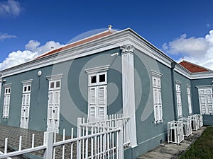 Typical colourful buildings with pastel-colored colonial architecture in Willemsted Curacao