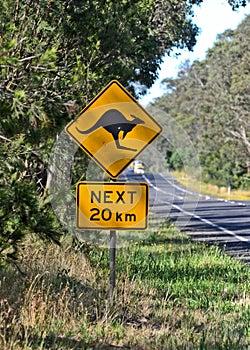 Typical country road warning of wildlife-for Australian drivers