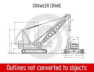 Typical crawler crane overall dimensions outline blueprint template photo