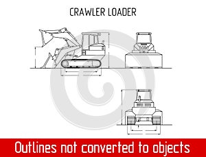 Typical crawler loader overall dimensions outline blueprint template photo