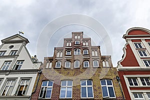 Typical crow-stepped gabled town house in Lunenburg, Germany