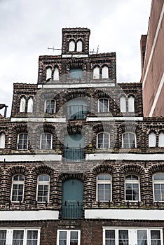 Typical crow-stepped gabled town house in Lunenburg, Germany