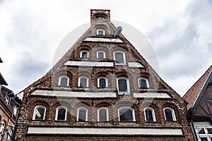 Typical crow-stepped gabled town house in Lunenburg, Germany