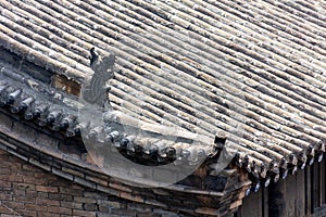 Typical decorated roofs of the houses of Pingyao Ancient city, Shanxi province, China