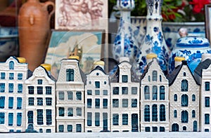 Typical Delft handpainted blue pottery souvenirs, delftware, Holland Netherlands
