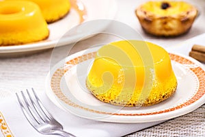 Typical delicacy from Brazil and Portugal, sweet called Brisa do Lis or quindim, made with eggs photo
