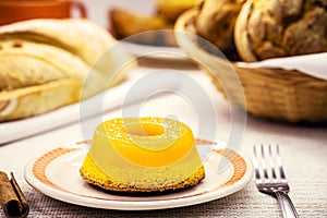 Typical delicacy from Brazil and Portugal, sweet called Brisa do Lis or quindim, made with eggs